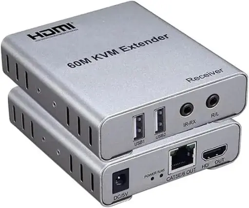 HDMI Extender 60m with KVM Audio Output IR Control Support USB Mouse and Keyboard Extension Over cat5e cat6 Cable, 60M HDMI KVM Extender Video Resolution up to 1080p